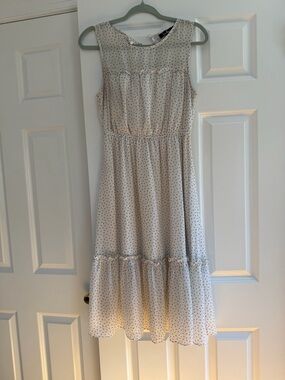 Lulu's White Sleeveless Black Polka Dot Midi Dress